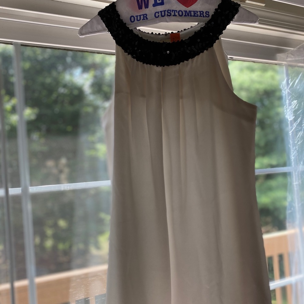Twenty One White Blouse with Black Sequin Collar